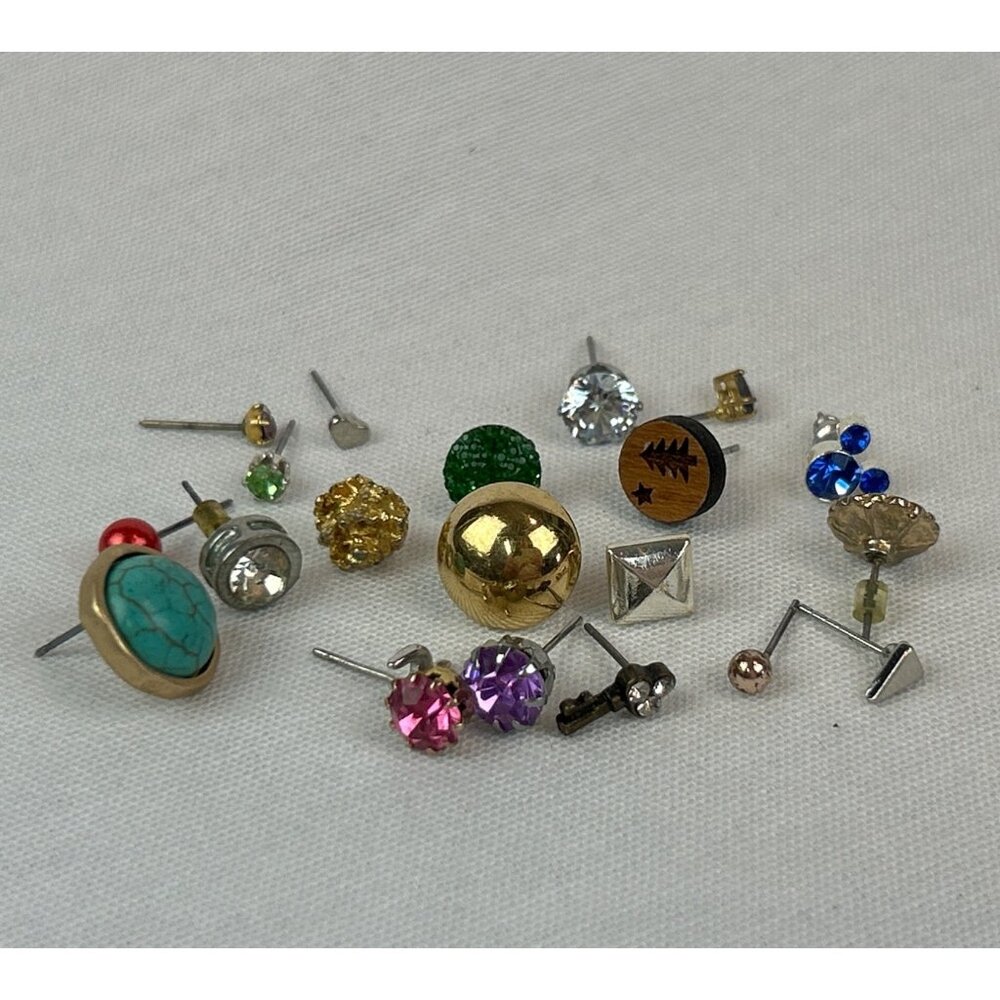 Mixed Single Stud Earrings Lot 20 Assorted Gemstones Metal Wood